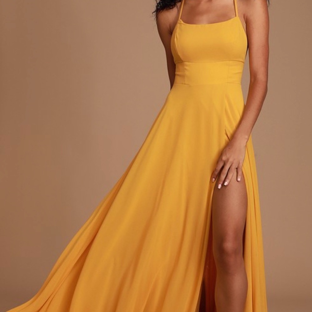 Yellow mustard maxi slit dress lulu’s